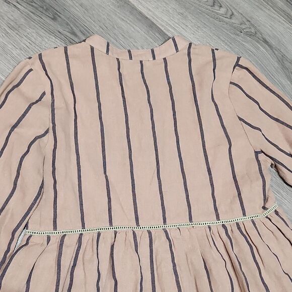 She + Sky Boho Taupe Navy Striped Tie Top - Picture 7 of 8